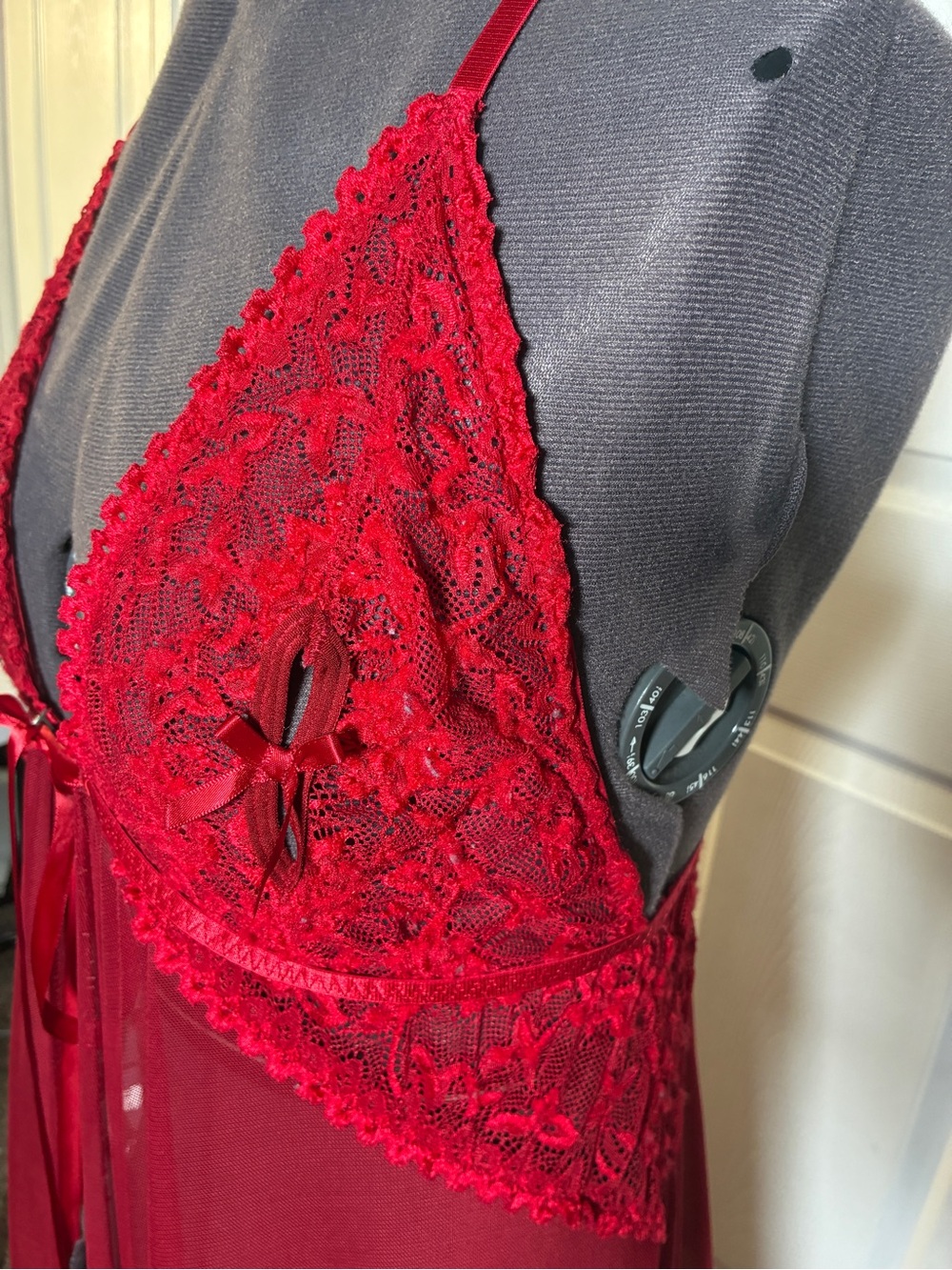 Red Lace Babydoll Nightgown — 3XL - Picture 4 of 9